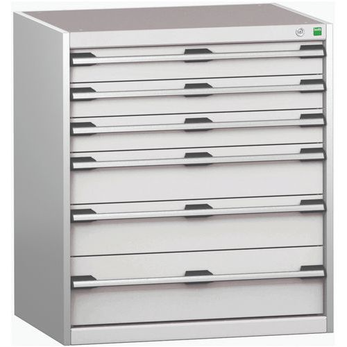 Dílenská zásuvková skříň Bott Cubio 200, 90 x 80 x 65 cm, 6 zásuvek, šedá-šedá