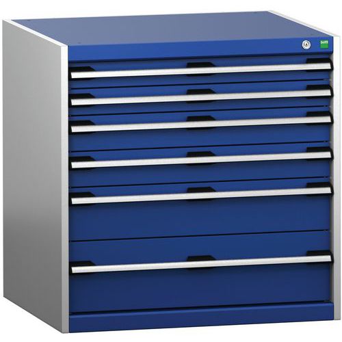 Dílenská zásuvková skříň Bott Cubio 200, 80 x 80 x 75 cm, 6 zásuvek, šedá-modrá