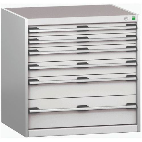 Dílenská zásuvková skříň Bott Cubio 200, 80 x 80 x 75 cm, 6 zásuvek, šedá-šedá