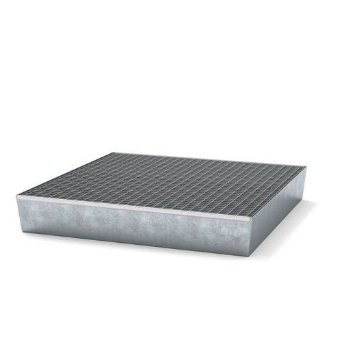 Ocelová záchytná vana s roštem, na paletu, pro 4 sudy, pozink