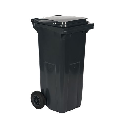 Plastová venkovní popelnice na tříděný odpad, objem 120 l, černá/černá