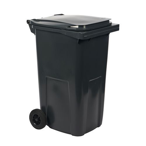 Plastová venkovní popelnice na tříděný odpad, objem 240 l, černá/černá