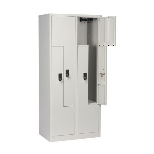 Svařovaná šatní skříňl, dveře Z, 4 oddíly, cylindrický zámek, šedá/šedá - Manutan Expert Car