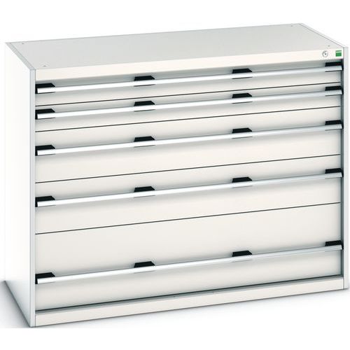 Dílenská zásuvková skříň Bott Cubio 200, 100 x 130 x 65 cm, 5 zásuvek, šedá-šedá