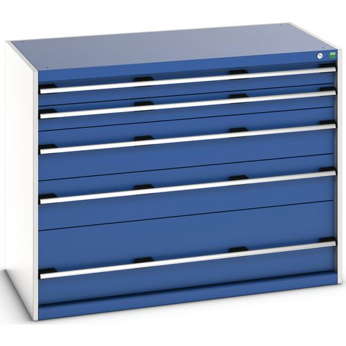 Dílenská zásuvková skříň Bott Cubio 200, 100 x 130 x 75 cm, 5 zásuvek, šedá-modrá