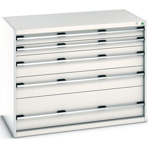 Dílenská zásuvková skříň Bott Cubio 200, 100 x 130 x 75 cm, 5 zásuvek, šedá-šedá