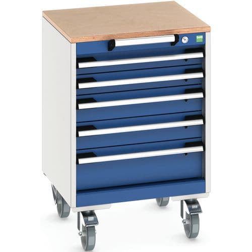 Mobilní zásuvková skříň Bott Cubio, 79 x 52,5 x 52,5 cm, 5 zásuvek, multiplex, šedá-modrá
