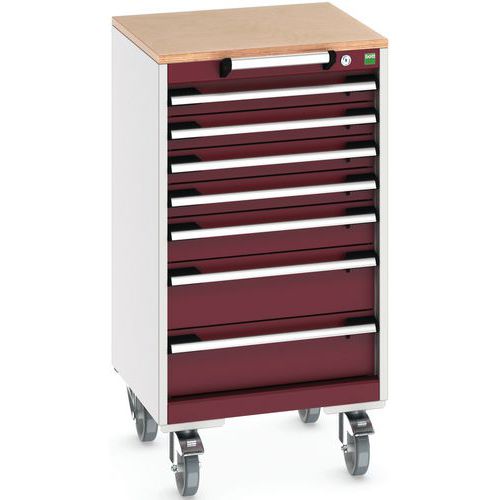 Mobilní zásuvková skříň Bott Cubio, 99 x 52,5 x 52,5 cm, 7 zásuvek, multiplex, šedá-červená