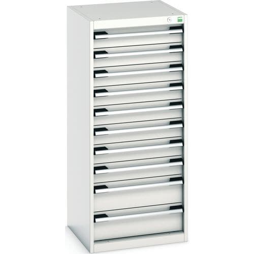 Dílenská zásuvková skříň Bott Cubio, 120 x 52,5 x 52,5 cm, 10 zásuvek, šedá-šedá