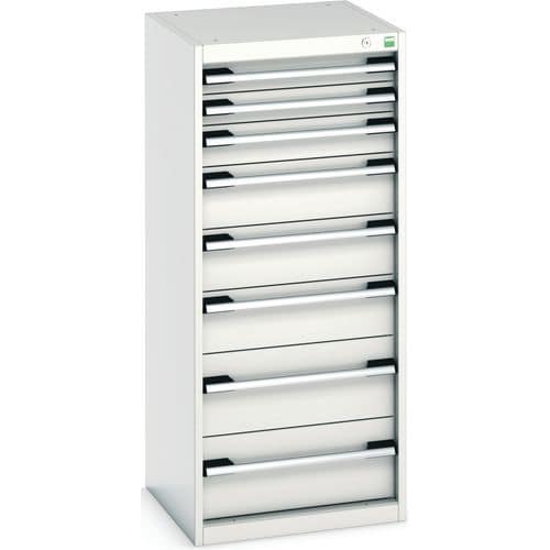 Dílenská zásuvková skříň Bott Cubio, 120 x 52,5 x 52,5 cm, 8 zásuvek, šedá-šedá