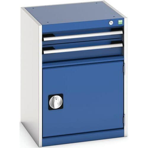 Dílenská zásuvková skříň Bott Cubio, 70 x 52,5 x 52,5 cm, 2 zásuvky, 1 skříňka, šedá-modrá