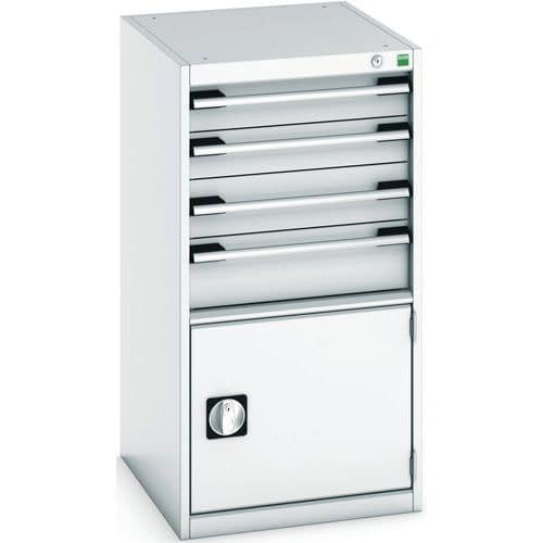 Dílenská zásuvková skříň Bott Cubio, 100 x 52,5 x 65 cm, 4 zásuvky, 1 skříňka, šedá-šedá