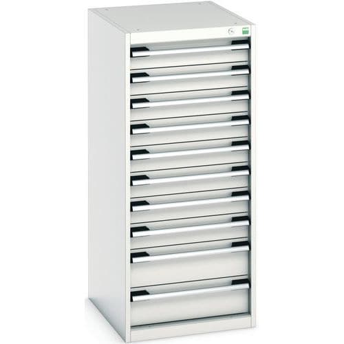 Dílenská zásuvková skříň Bott Cubio, 120 x 52,5 x 65 cm, 10 zásuvek, šedá-šedá