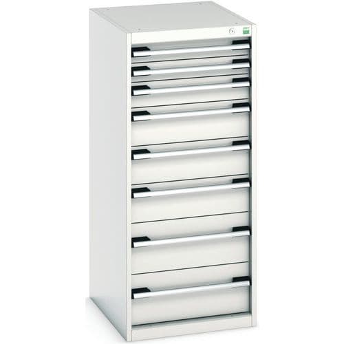 Dílenská zásuvková skříň Bott Cubio, 120 x 52,5 x 65 cm, 8 zásuvek, šedá-šedá