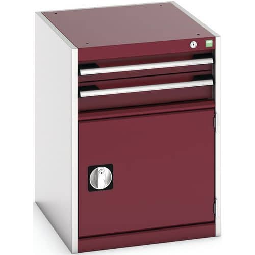 Dílenská zásuvková skříň Bott Cubio, 70 x 52,5 x 65 cm, 2 zásuvky, 1 skříňka, šedá-červená