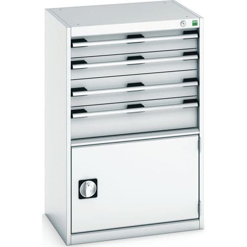 Dílenská zásuvková skříň Bott Cubio, 100 x 65 x 52,5 cm, 4 zásuvky, 1 skříňka, šedá-šedá