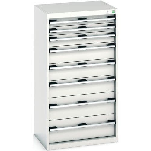 Dílenská zásuvková skříň Bott Cubio, 120 x 65 x 52,5 cm, 8 zásuvek, šedá-šedá