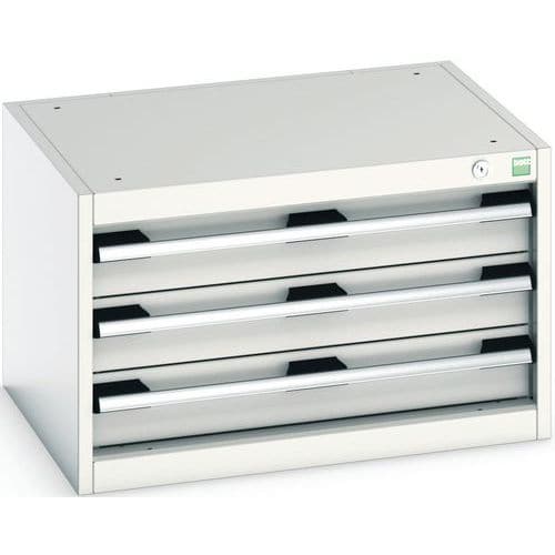 Dílenská zásuvková skříň Bott Cubio, 40 x 65 x 52,5 cm, 3 zásuvky, šedá-šedá