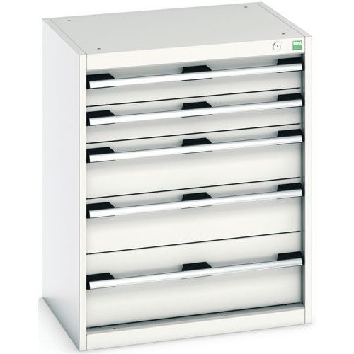 Dílenská zásuvková skříň Bott Cubio, 80 x 65 x 52,5 cm, 5 zásuvek, šedá-šedá