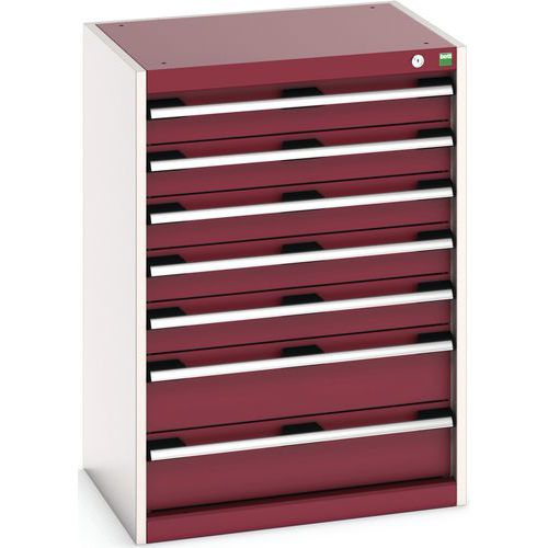 Dílenská zásuvková skříň Bott Cubio, 90 x 65 x 52,5 cm, 7 zásuvek, šedá-červená