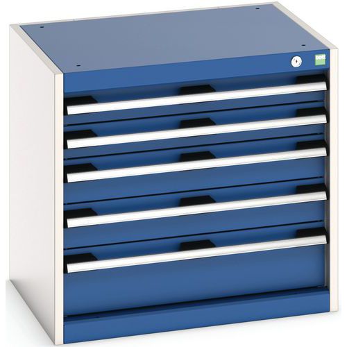 Dílenská zásuvková skříň Bott Cubio, 60 x 65 x 52,5 cm, 5 zásuvek, šedá-modrá