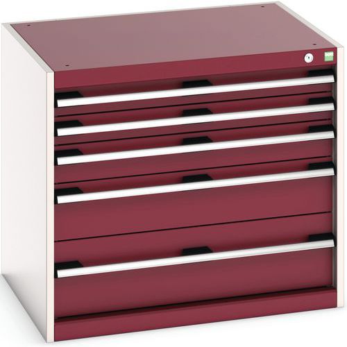 Dílenská zásuvková skříň Bott Cubio, 70 x 80 x 65 cm, 5 zásuvek, šedá-červená