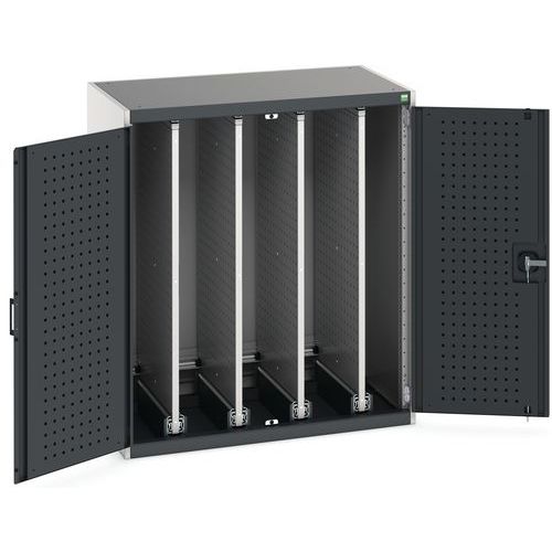 Dílenská skříň Bott Cubio s výsuvnými perfopanely, 120 x 105 x 65 cm, plné dveře, šedá-antracit