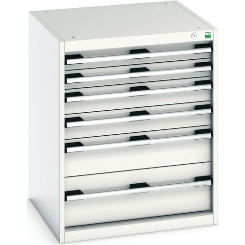 Dílenská zásuvková skříň Bott Cubio, 80 x 65 x 65 cm, 6 zásuvek, šedá-šedá