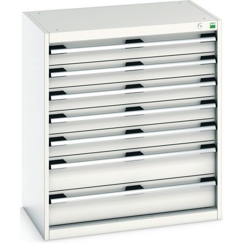 Dílenská zásuvková skříň Bott Cubio, 90 x 80 x 52,5 cm, 7 zásuvek, šedá-šedá