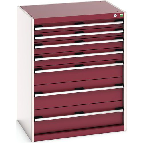 Dílenská zásuvková skříň Bott Cubio, 100 x 80 x 65 cm, 7 zásuvek, šedá-červená