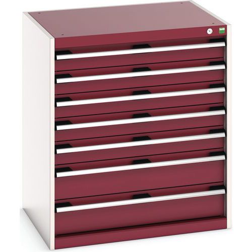 Dílenská zásuvková skříň Bott Cubio, 90 x 80 x 65 cm, 7 zásuvek, šedá-červená