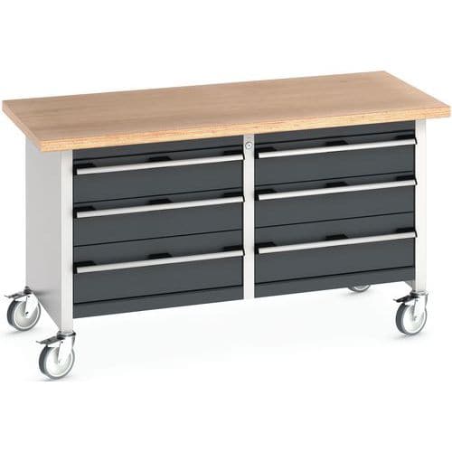 Mobilní dílenský stůl Bott Cubio Storage, 84 x 150 x 75 cm, 6 zásuvek, multiplex, šedá-antracit