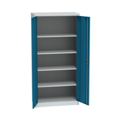 Kovová dílenská skříň, 4 police, 195 x 95 x 50 cm, světle šedá/světle modrá