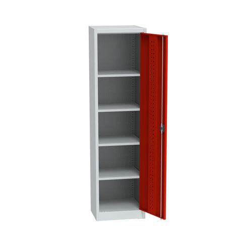 Kovová dílenská skříň, 4 police, 195 x 50,5 x 50 cm, světle šedá/červená