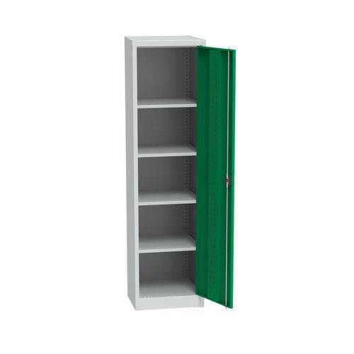 Kovová dílenská skříň, 4 police, 195 x 50,5 x 50 cm, světle šedá/zelená