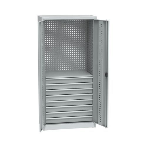 Kovová dílenská skříň na nářadí, 8 zásuvek, 195 x 95 x 50 cm, světle ??edá