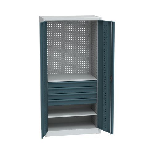 Kovová dílenská skříň na nářadí, 4 zásuvky, 195 x 95 x 50 cm, světle šedá/antracit