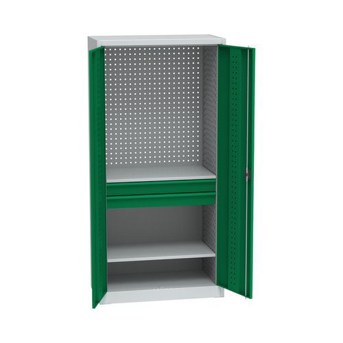 Kovová dílenská skříň na nářadí, 2 zásuvky, 195 x 95 x 50 cm, světle šedá/zelená