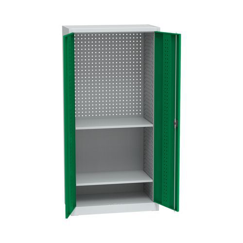 Kovová dílenská skříň na nářadí, 2 police, 195 x 95 x 50 cm, světle šedá/zelená