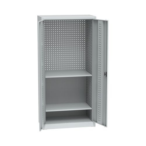Kovová dílenská skříň na nářadí, 2 police, 195 x 95 x 50 cm, světle šedá