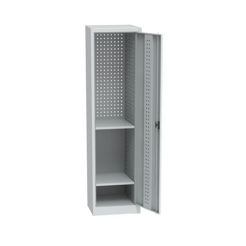 Kovová dílenská skříň na nářadí, 2 police, 195 x 50,5 x 50 cm, světle šedá