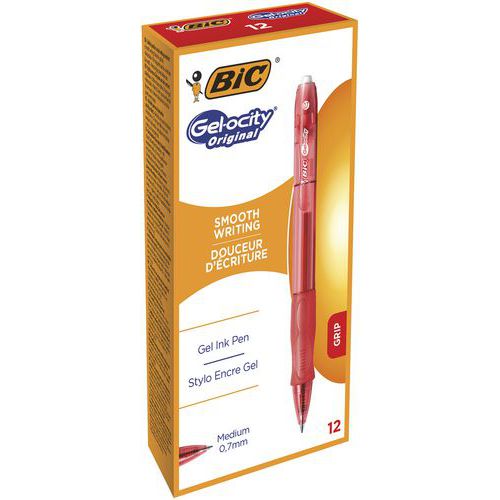 Kuličkové pero Bic Gel-ocity, 12 ks, červené