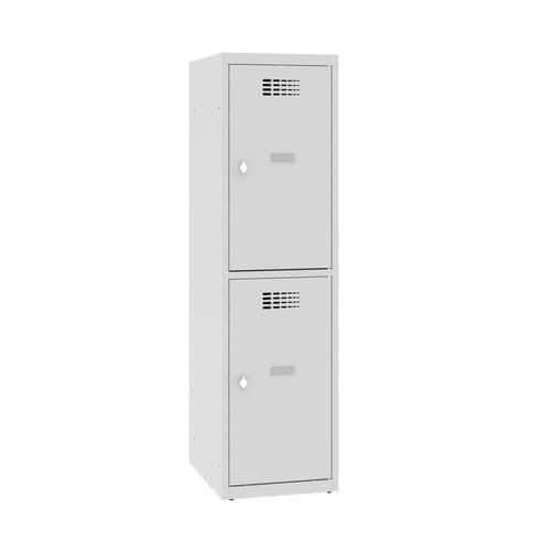 Snížená školní šatní skříň, 2 oddíly, 400 mm, šedá/šedá, otočný uzávěr