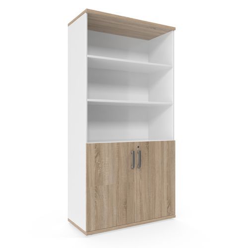 Vysoká skříň Viva, 179 x 90 x 42 cm, s nikou a dvířky, dub sonoma/bílá