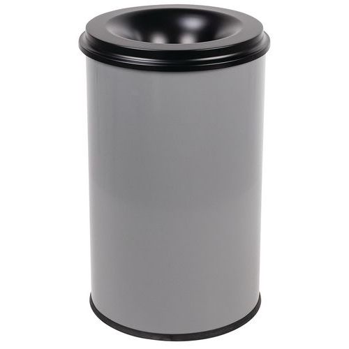 Kovový samozhášecí odpadkový koš Safe, objem 110 l, šedý/černý - Manutan Expert