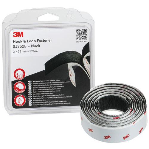 Samolepicí suchý zip 3M SJ3526 a SJ3527, černá, 25 mm x 1,25 m