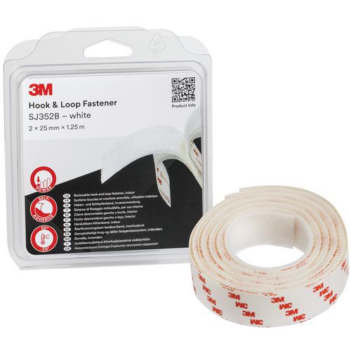 Samolepicí suchý zip 3M SJ3526 a SJ3527, bílá, 25 mm x 1,25 m