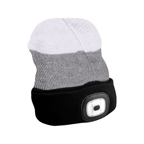 Čepice s čelovkou 180lm, nabíjecí, USB, univerzální velikost, bavlna/PE, černá/šedá/bílá SIXTOL