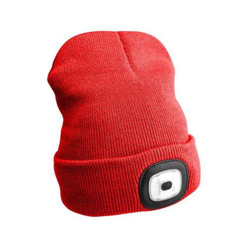 Čepice s čelovkou 180lm, nabíjecí, USB, univerzální velikost, bavlna/PE, červená SIXTOL