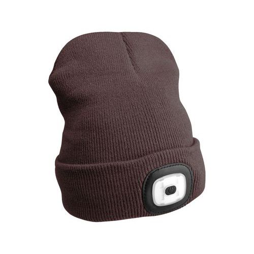 Čepice s čelovkou 180lm, nabíjecí, USB, univerzální velikost, bavlna/PE, hnědá SIXTOL